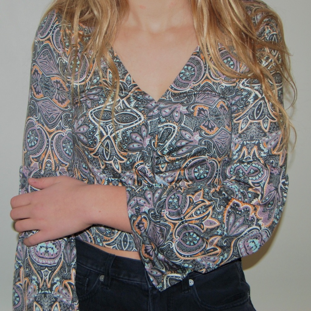 Long Sleeve Patterned Wrap Top